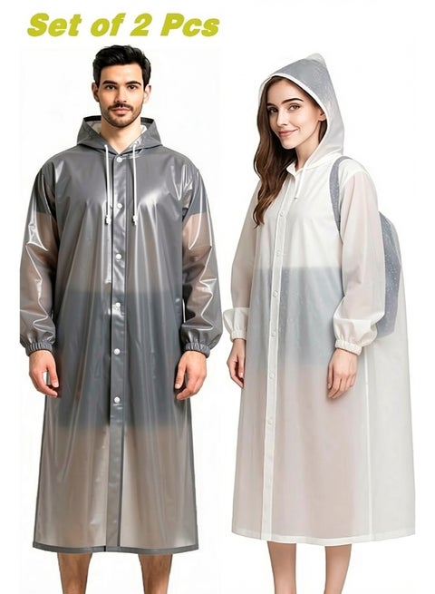 2 Pack Outdoors Heavy Raincoats, Rain Poncho for Adults, Adult Raincoat, Rain Poncho, Portable EVA Raincoat with Hood Reusable Rain Coats Emergency Camping Survival Kits, Waterproof with Hoods and Sleeves Lightweight Rain Jacket for Women Men, Sports, Outdoor Travel, and Other Occasions Regular Size, White/Grey