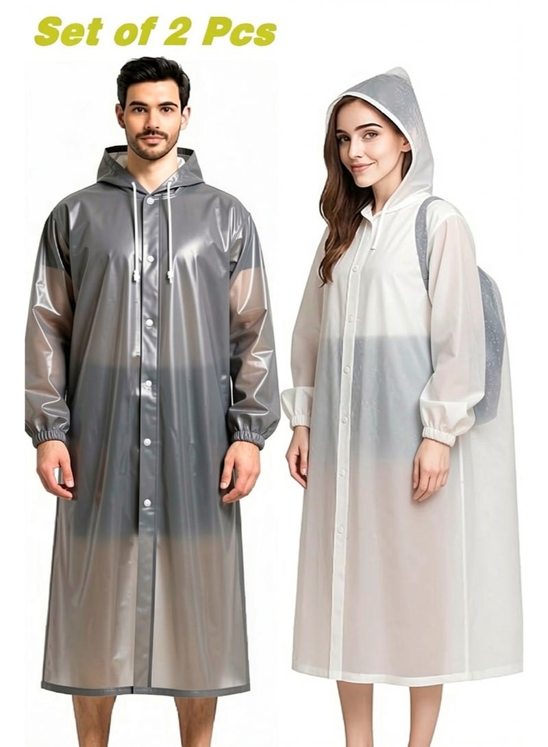 TDAO 2 Pack Outdoors Heavy Raincoats, Rain Poncho for Adults, Adult Raincoat, Rain Poncho, Portable EVA Raincoat with Hood Reusable Rain Coats Emergency Camping Survival Kits, Waterproof with Hoods and Sleeves Lightweight Rain Jacket for Women Men, Sports, Outdoor Travel, and Other Occasions Regular Size, White/Grey - Image 1