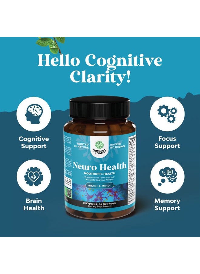 Natures Craft - Nootropic Brain Supplement for Memory and Focus Enhancement - Vitamins for Mental Health & Clarity with VIT A, B6, Riboflavin, Niacin, Thiamin & Folate - Cognitive Complex for Mind Vitality - 90 Ct - Image 1