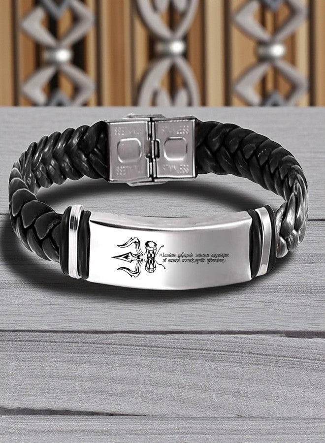 M Men Style Sanskrit Mahamrityunjaya Mantra Leather Braided Bracelet | ॐ स्यम्बके यजामठे Quote | Spiritual Protection Wristband for Men & Women SBr2025673 - Image 3