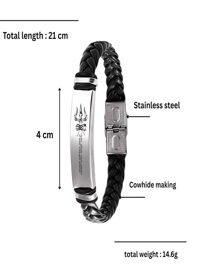 M Men Style Sanskrit Mahamrityunjaya Mantra Leather Braided Bracelet | ॐ स्यम्बके यजामठे Quote | Spiritual Protection Wristband for Men & Women SBr2025673 - Image 2