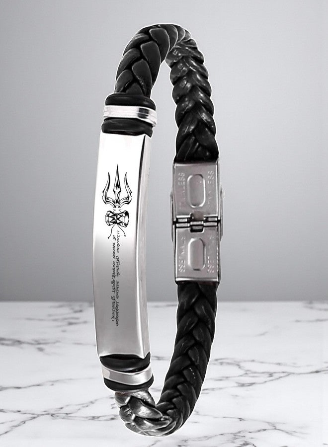 M Men Style Sanskrit Mahamrityunjaya Mantra Leather Braided Bracelet | ॐ स्यम्बके यजामठे Quote | Spiritual Protection Wristband for Men & Women SBr2025673 - Image 5