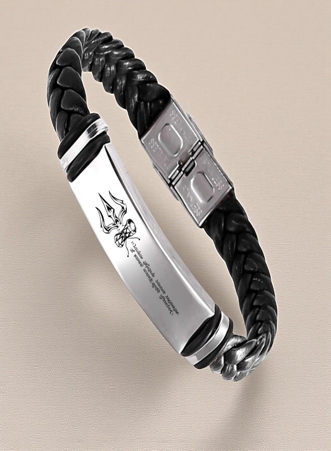 M Men Style Sanskrit Mahamrityunjaya Mantra Leather Braided Bracelet | ॐ स्यम्बके यजामठे Quote | Spiritual Protection Wristband for Men & Women SBr2025673 - Image 4