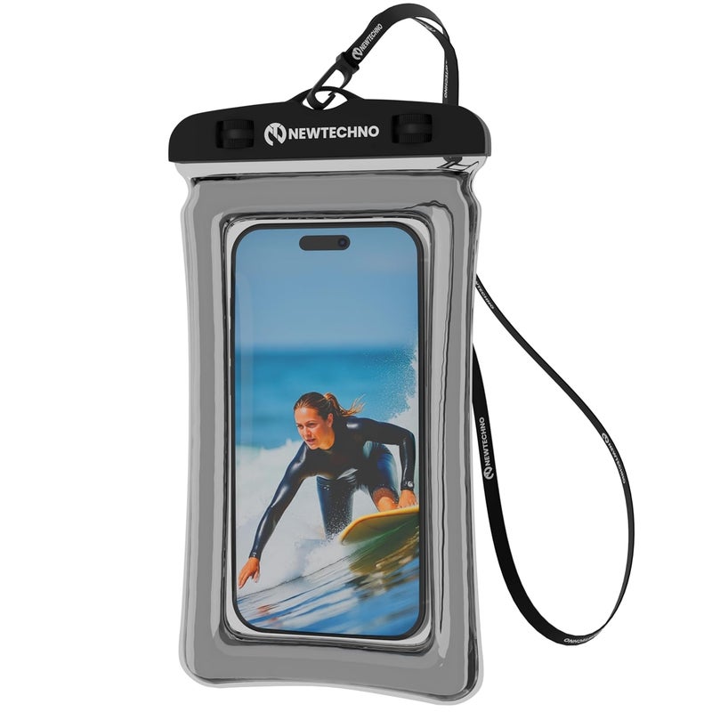 newtechno Plastic Waterproof Mobile Pouch Cover For All Mobiles, Cellphone Dry Bag Compatible For iPhone, Samsung, Mi, Redmi, Oppo, VIVO, All Other Smartphones Up To 6.9 Inches (Black)(Pack 1) - Image 1
