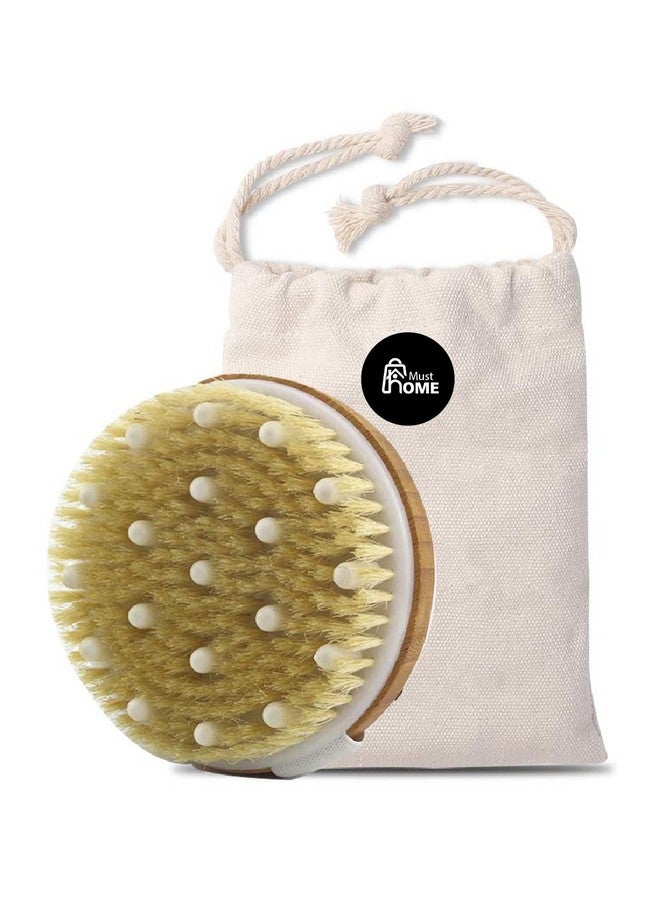 MustHome | Dry Brush | Body scrubber for bathing | Back Brush | Bath Brush for Women | Brown | Natural Bristle | Remove Dead Skin | Dry Brushing Body Brush | Dry Body Brush | Pack of 1 (MH-01) - Image 1