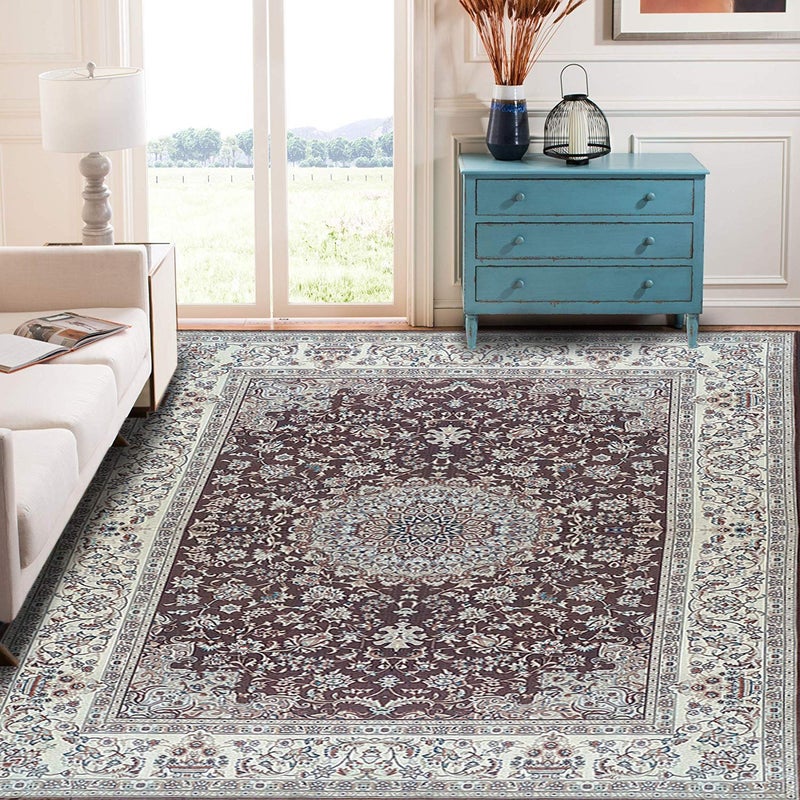 Status Contract Premium Ice Silk Velvet Touch Persian | Kashmiri | Vintage | Carpet | Rug | with Anti Slip Backing for Bed Room|Living Area|Kids Room| (4 X 6 Feet,Brown), Rectangular - Image 1