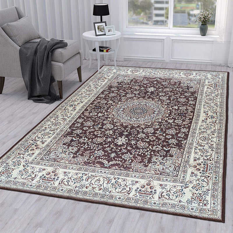 Status Contract Premium Ice Silk Velvet Touch Persian | Kashmiri | Vintage | Carpet | Rug | with Anti Slip Backing for Bed Room|Living Area|Kids Room| (4 X 6 Feet,Brown), Rectangular - Image 3