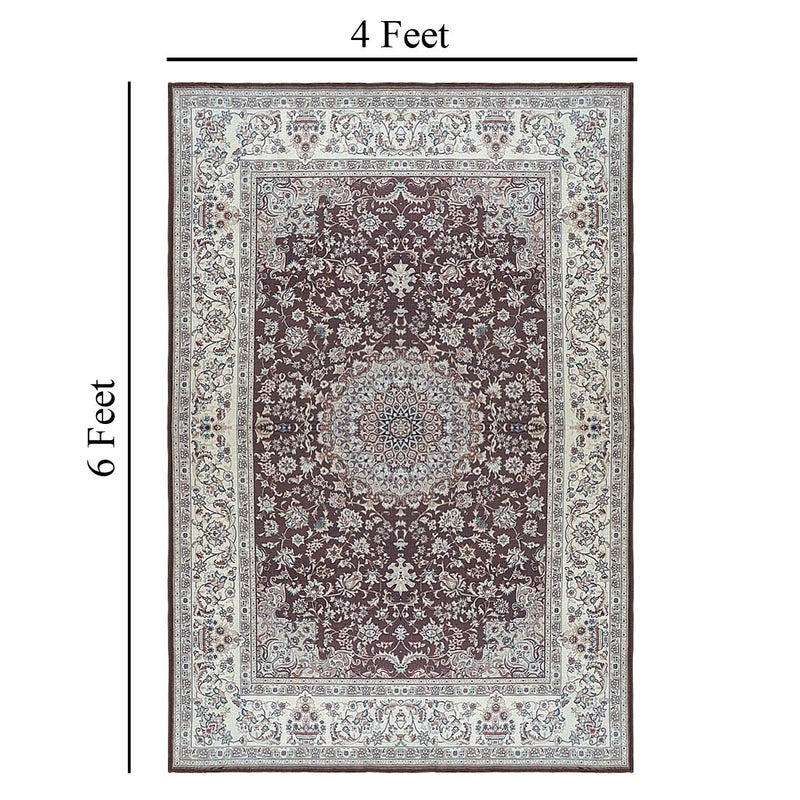 Status Contract Premium Ice Silk Velvet Touch Persian | Kashmiri | Vintage | Carpet | Rug | with Anti Slip Backing for Bed Room|Living Area|Kids Room| (4 X 6 Feet,Brown), Rectangular - Image 2