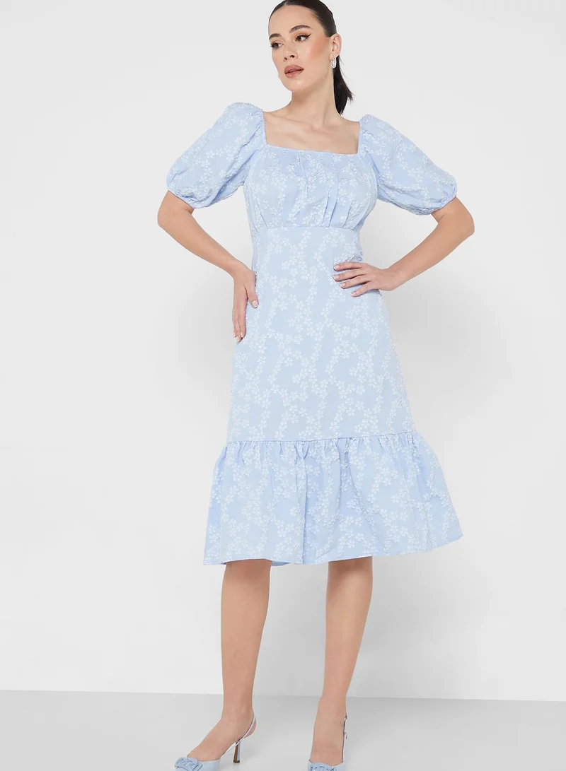 QUIZ Balloon Sleeve Square Neck Dress