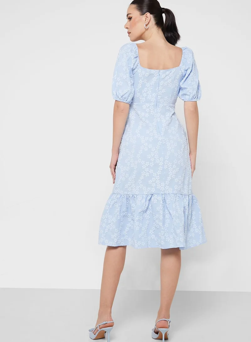 QUIZ Balloon Sleeve Square Neck Dress