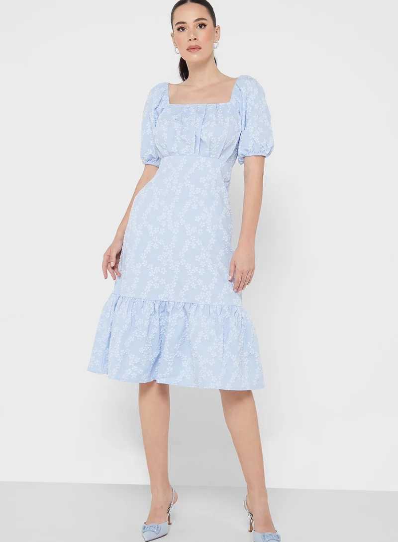 QUIZ Balloon Sleeve Square Neck Dress