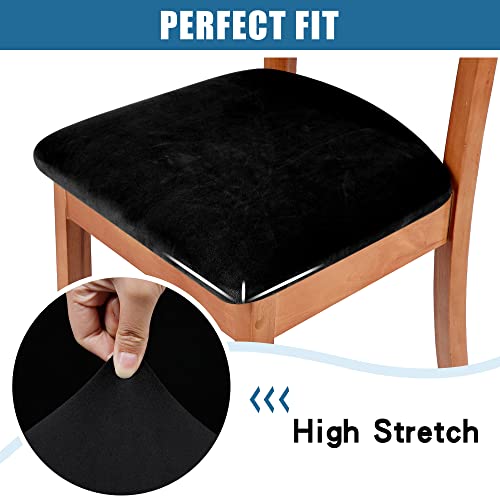 Smiry Velvet Seat Covers for Dining Room Chair Set of 2, Stretch Fit Removable Washable Chair Seat Cushion Protector Slipcovers with Ties, Black - Image 4