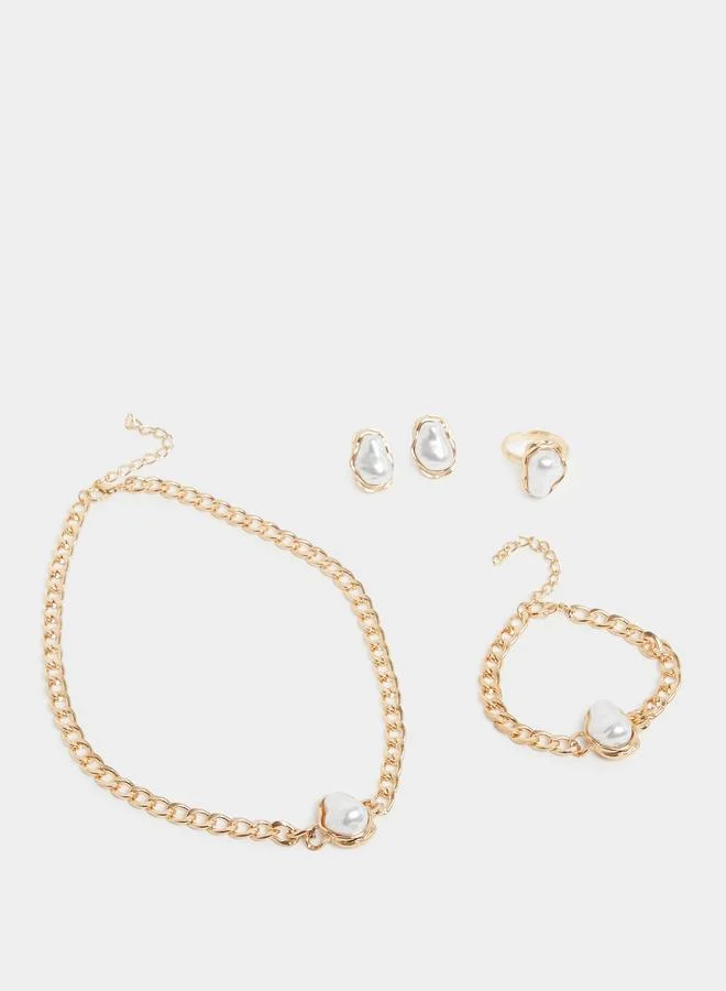Styli Set of 4 - Gold Chain Necklace and Bracelet with Ring and Earrings
