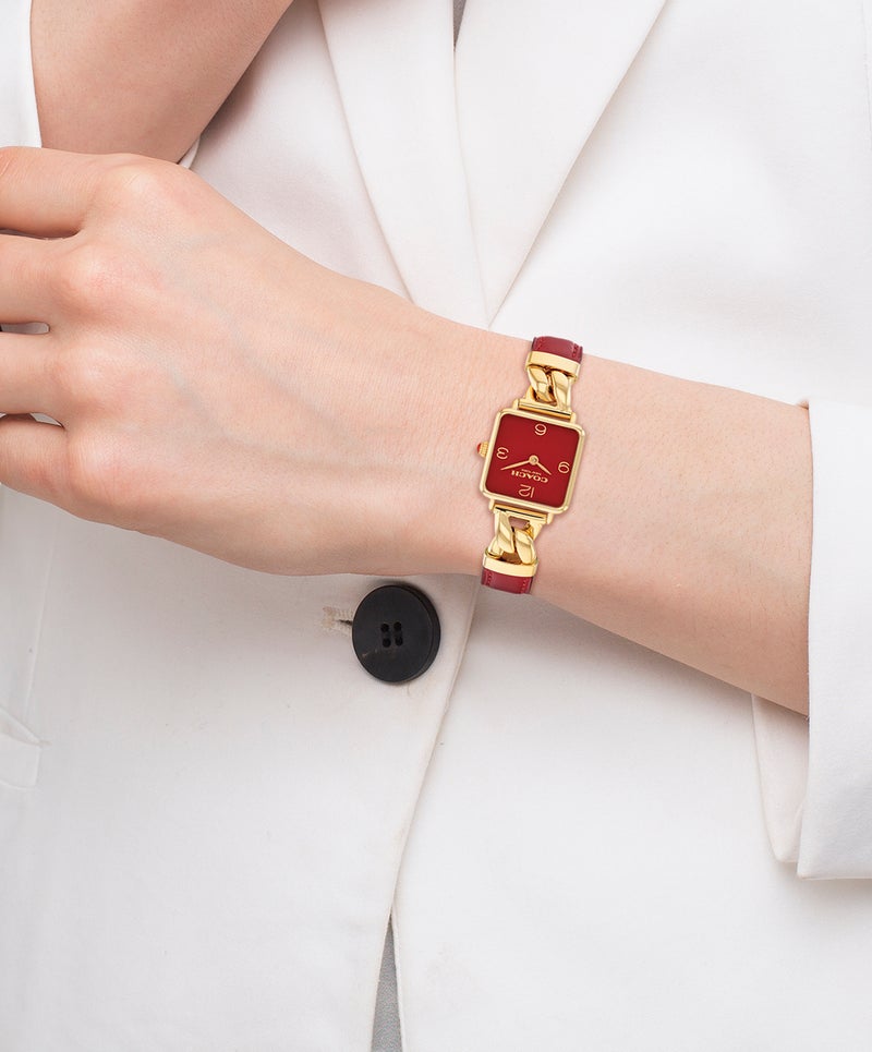 COACH ساعة نسائية مربعة من الفولاذ الذهبي الرقيق مع طلاء أيوني - Image 4