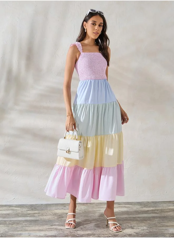 ستايلي Colorblock Smocked Tiered Maxi Dress