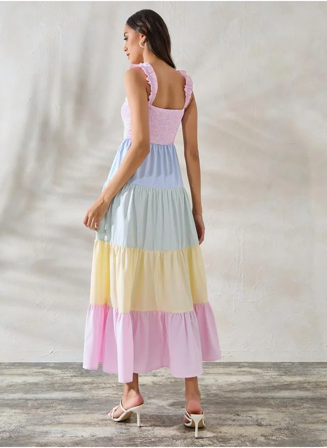 ستايلي Colorblock Smocked Tiered Maxi Dress