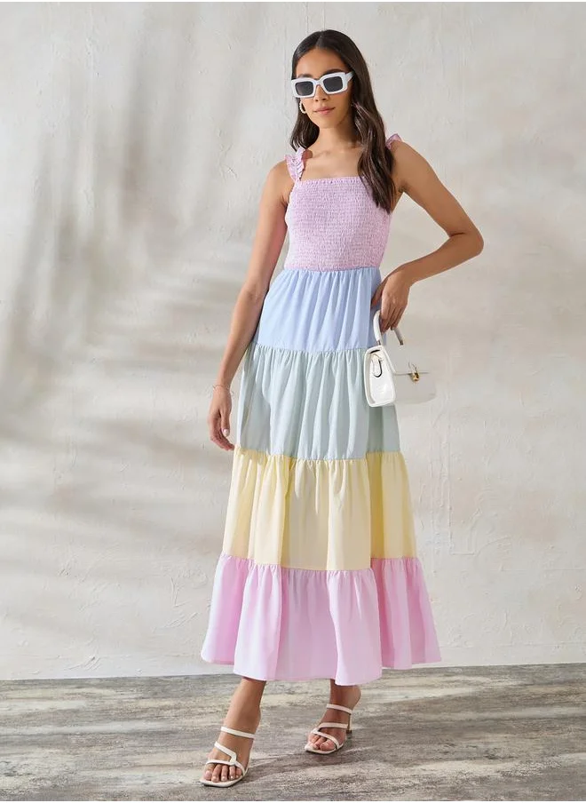 ستايلي Colorblock Smocked Tiered Maxi Dress