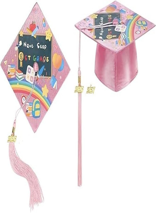 HAPNBCELE Kids Shiny Graduation Cap and Gown 6 Pcs Set Printed Style with 2026 2027 Tassel, CertificateKindergarten & Preschool Ceremony Gifts for Boys Girls (Pink, 27) - Image 3