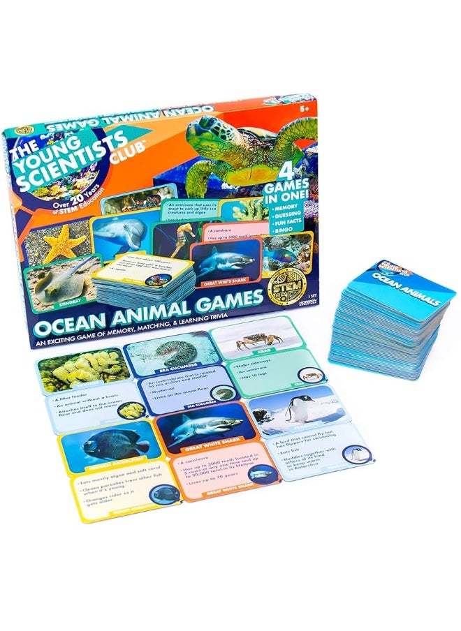The Young Scientists Club - The Young Scientist Ocean Animal Card Games, 4 Card Games in 1, Matching, Bingo, Memory, Trivia, Hands-On Educational STEM Fun for Age 5 and Up, Kids Card Games - Image 1