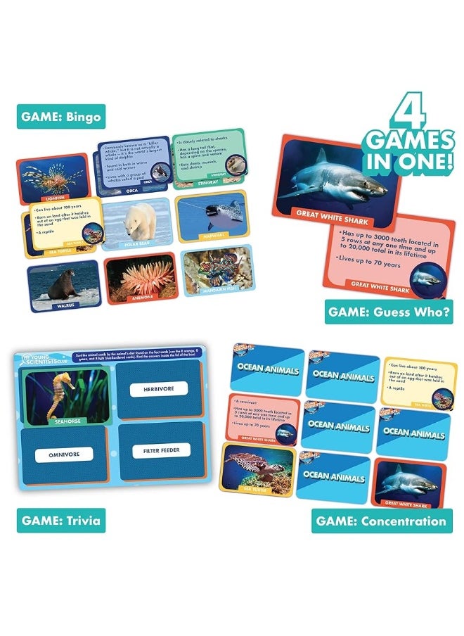 The Young Scientists Club - The Young Scientist Ocean Animal Card Games, 4 Card Games in 1, Matching, Bingo, Memory, Trivia, Hands-On Educational STEM Fun for Age 5 and Up, Kids Card Games - Image 1