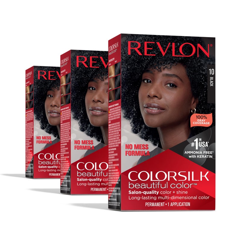 Revlon Colorsilk Beautiful Color Permanent Hair Color, (OLD VERSION) 10 Black (Pack of 3)