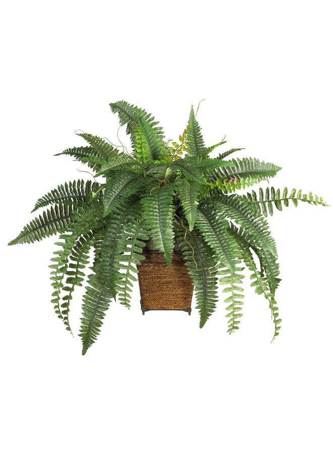 Nearly Natural Boston Fern with Wicker Basket Artificial Plant  - Image 1