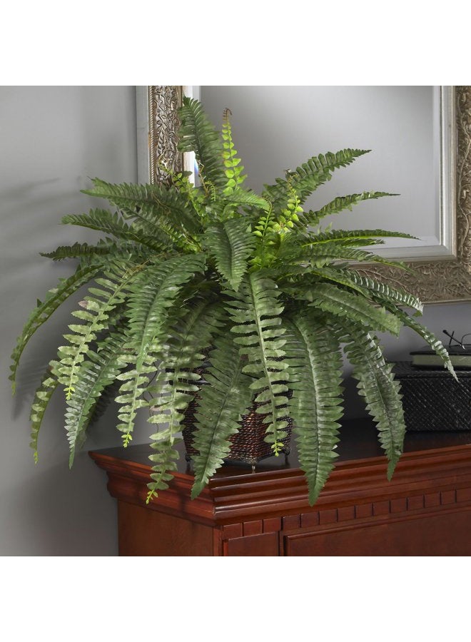 Nearly Natural Boston Fern with Wicker Basket Artificial Plant  - Image 3