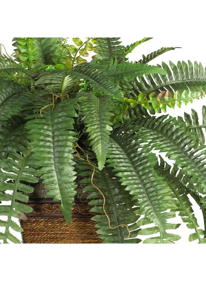Nearly Natural Boston Fern with Wicker Basket Artificial Plant  - Image 4