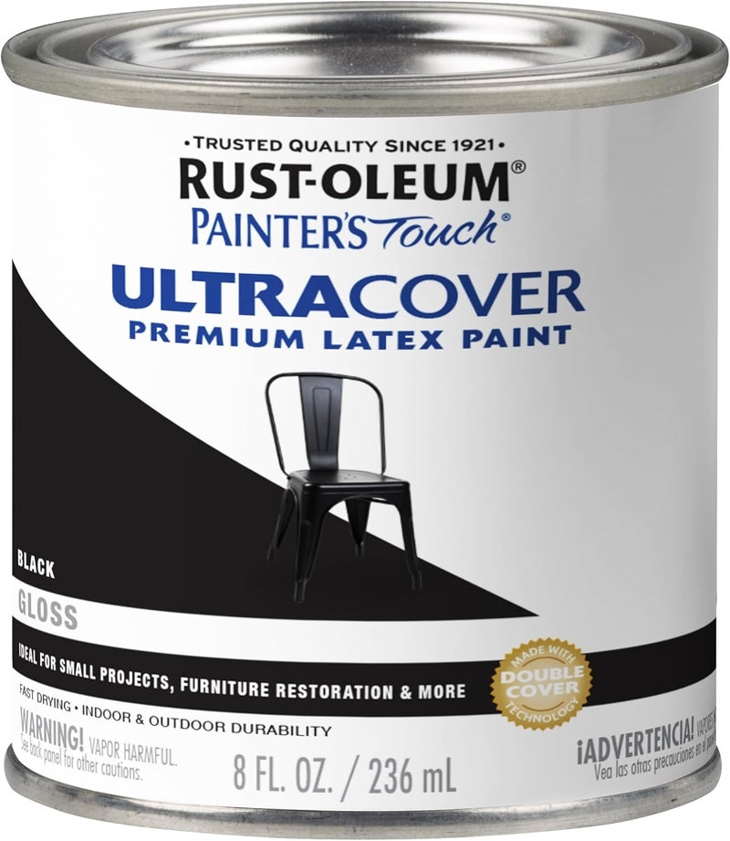 Rust-Oleum Painter's Touch UltraCover Premium Latex Paint, Gloss Black, 8 Fl Oz - Image 1
