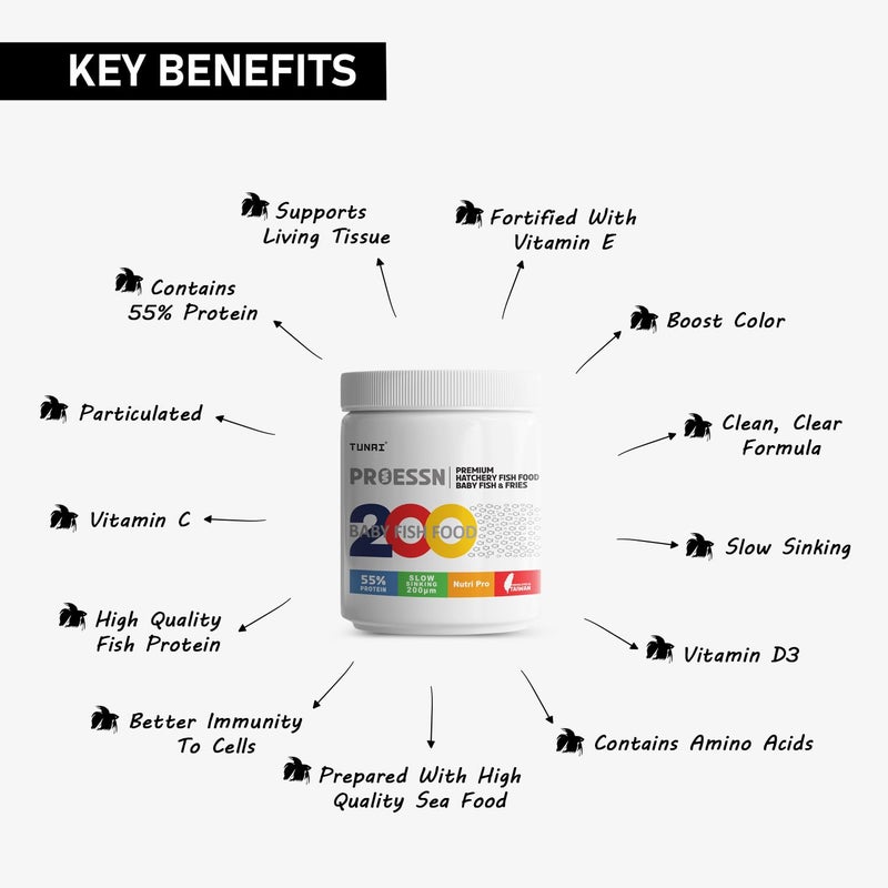 TUNAI طعام سمك توناي للسمك حديث الولادة عمر 10 أيام |35غ| 55% بروتين حبيبات تغوص ببطء 200 ميكرون، الأفضل للنمو السريع والعظام القوية، 1 قطعة - Image 3