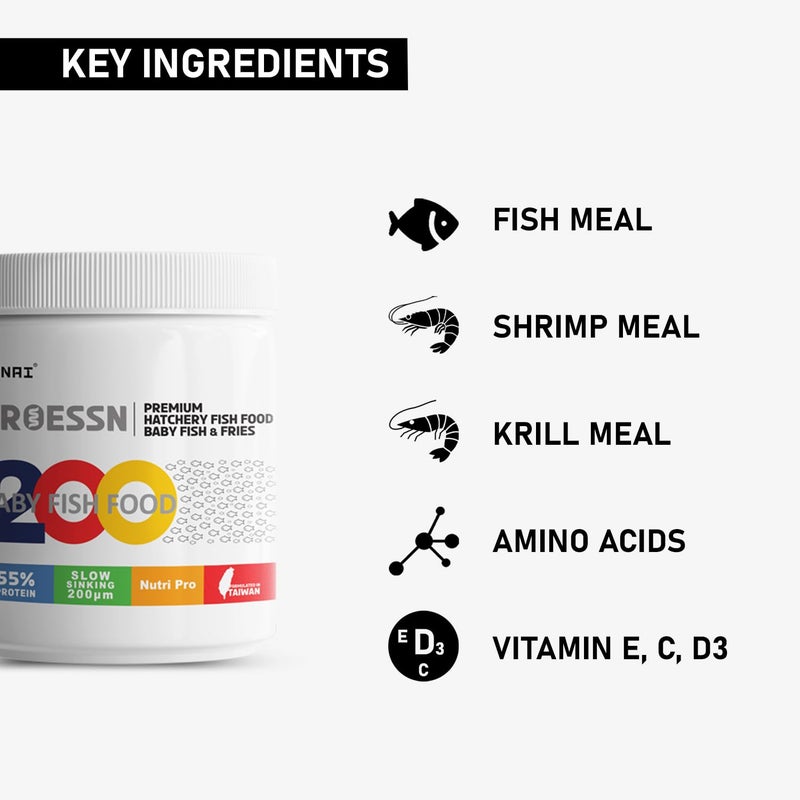 TUNAI طعام سمك توناي للسمك حديث الولادة عمر 10 أيام |35غ| 55% بروتين حبيبات تغوص ببطء 200 ميكرون، الأفضل للنمو السريع والعظام القوية، 1 قطعة - Image 4