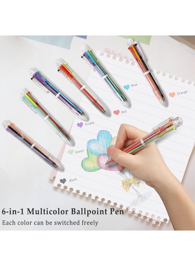 Generic 6 Pack 0.5mm 6-in-1 Multicolor Ballpoint Pen, 6 Color Transparent Barrel Retractable Ballpoint Pens for Office School Supplies Students Gift,6 Pack  - Image 4