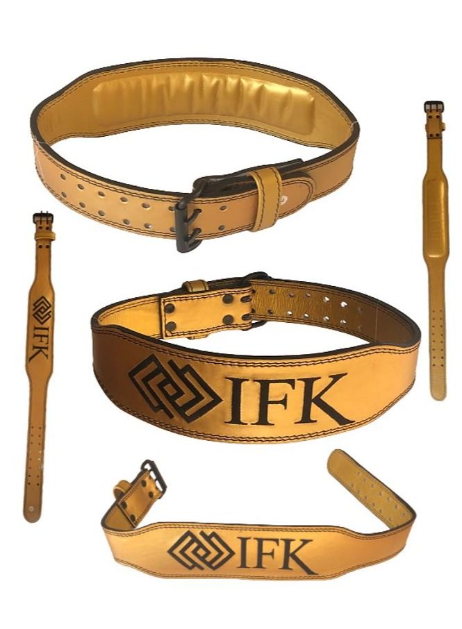 IFK Premium Golden Genuine Leather Belt – High-Quality Support Belt for Weightlifting & Power Training – Durable & Stylish - Image 2