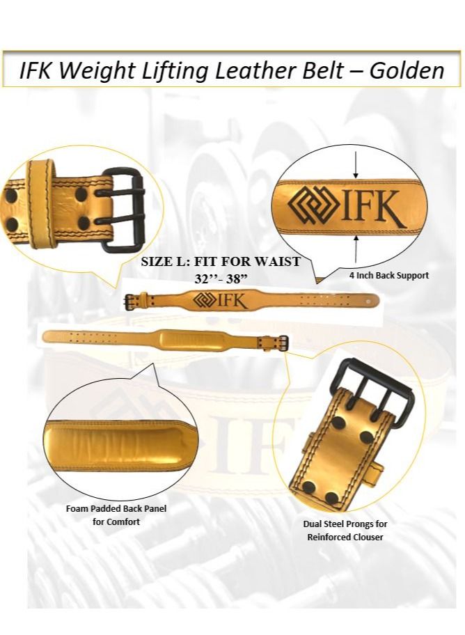IFK Premium Golden Genuine Leather Belt – High-Quality Support Belt for Weightlifting & Power Training – Durable & Stylish - Image 3
