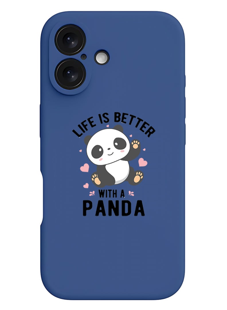 Theodor iPhone 16 Plus Blue Protective Slim Fit Case Liquid Silicone Cover with Full Body Protection Anti-Scratch Shockproof Case For iPhone - Life is better with panda black - Image 1