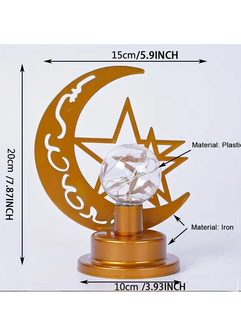 Home Care Handcrafted LED Moon & Star Lamp - Warm Golden Light,, Battery-Powered, Polished Cast Iron Night Light for Bedroom & Ramadan Festival Decor, Festive Decor Lamp|Festive Design|Waterproof Lighting, Lamp for Bedroom  - Image 3