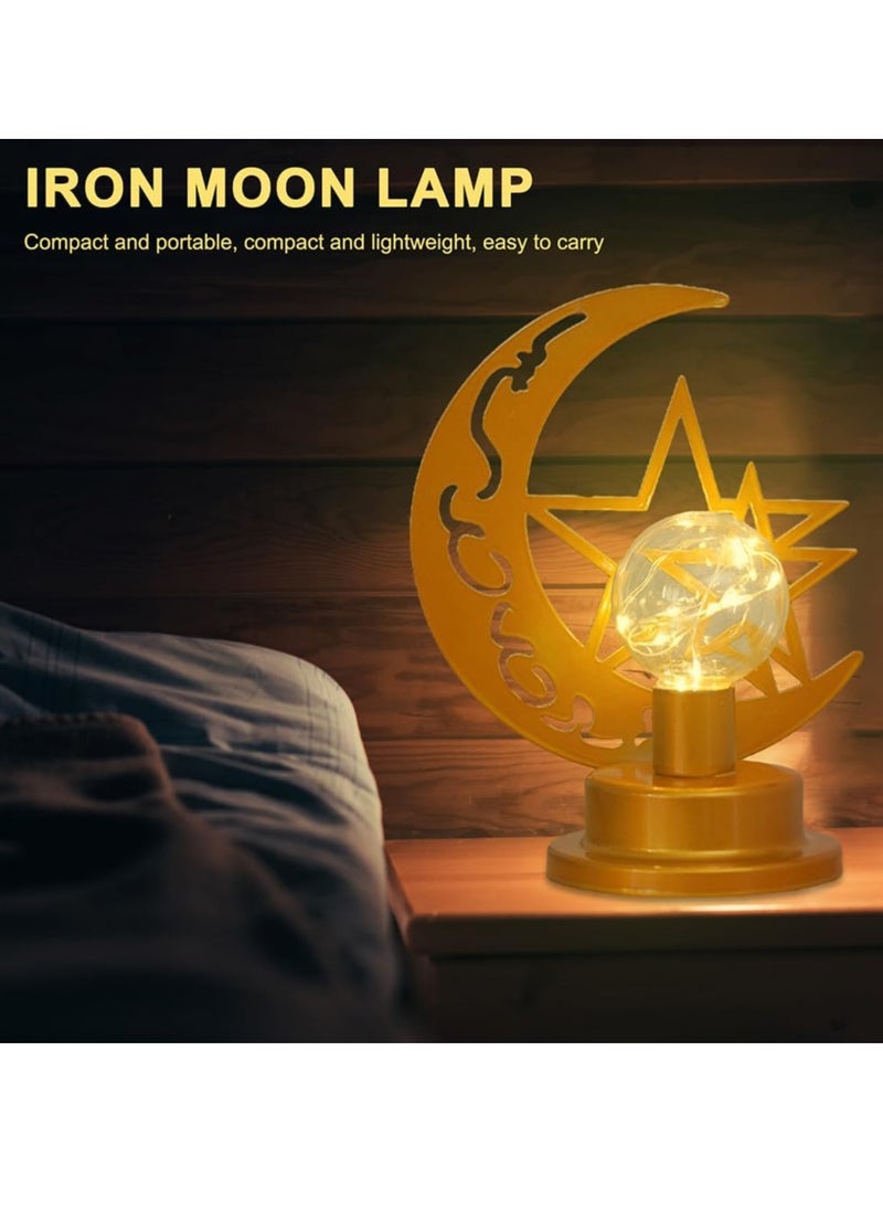 Home Care Handcrafted LED Moon & Star Lamp - Warm Golden Light,, Battery-Powered, Polished Cast Iron Night Light for Bedroom & Ramadan Festival Decor, Festive Decor Lamp|Festive Design|Waterproof Lighting, Lamp for Bedroom  - Image 5