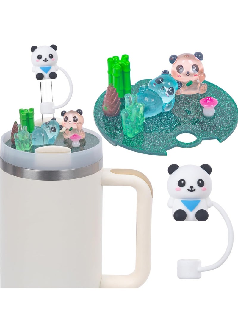 KASTWAVE Stanley Cup Accessories Set, Compatible with Stanley Cup Lid Accessories Charms, Charms for Stanley Cups H2.0 Accessories 40oz with Silicone Straw Cover Cap for Tumblers, Panda, 40oz - Image 1