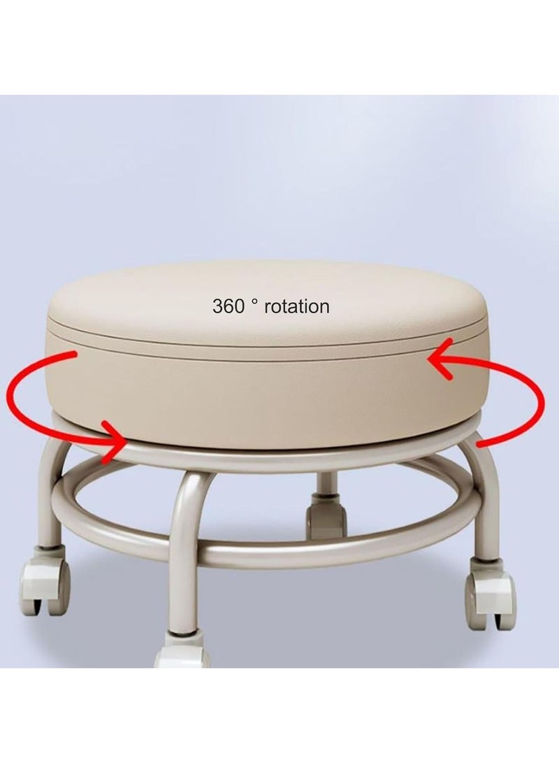 DubaiGallery Round Low Stool with Brake Wheels Beautiful Seam Construction Bench Stool PU Nylon Steel Frame Children's Mobile Stool  - Image 2