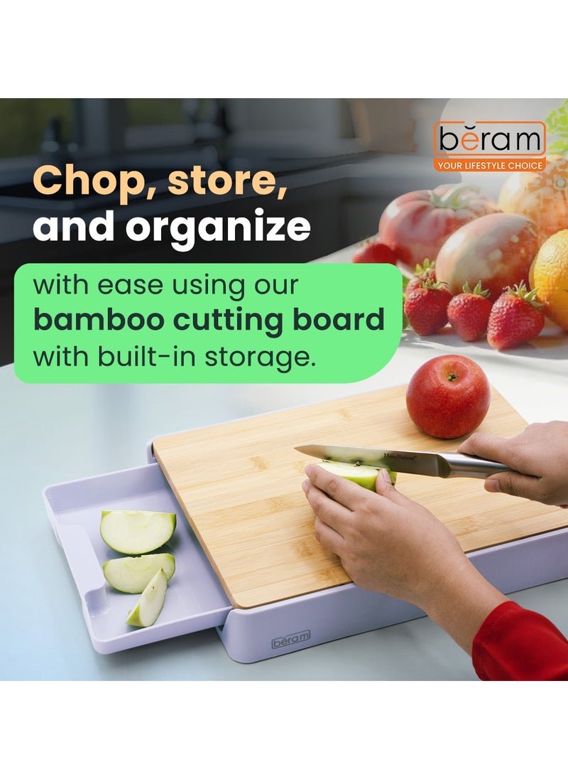 BERAM Bamboo Chopping Board, Wooden Cutting Board for Kitchen Use, Food Storage Mechanism, Wall Mounted Design, Multi-Purpose Surface Protector