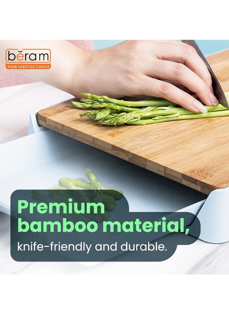BERAM Bamboo Chopping Board, Wooden Cutting Board for Kitchen Use, Food Storage Mechanism, Wall Mounted Design, Multi-Purpose Surface Protector