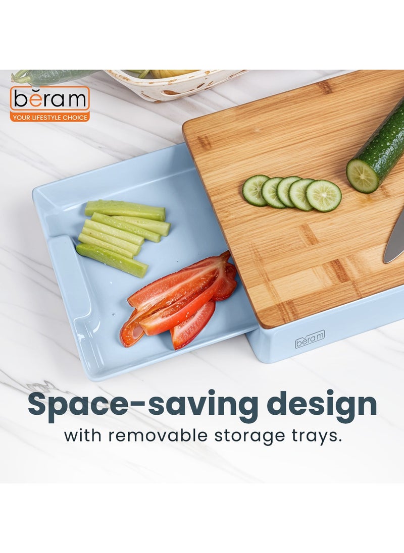 BERAM Bamboo Chopping Board, Wooden Cutting Board for Kitchen Use, Food Storage Mechanism, Wall Mounted Design, Multi-Purpose Surface Protector