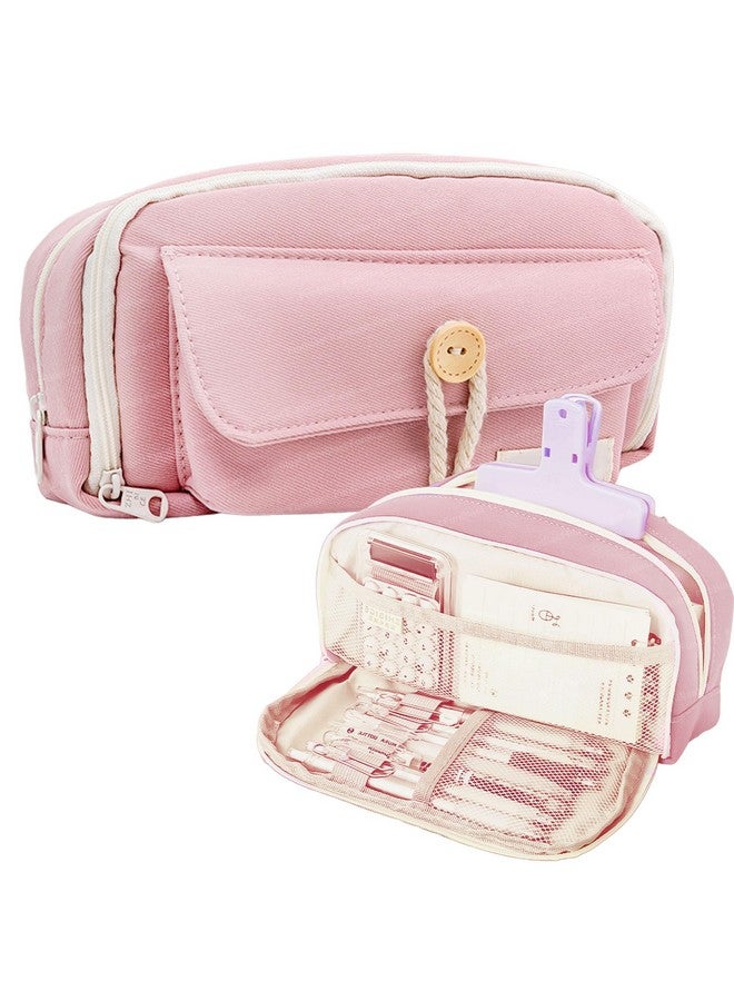 فنبلاست حقيبة أقلام فن بلاست، حافظة أقلام للبنات، حافظة تنظيم أدوات مكتبية كبيرة السعة، منظم أقلام أنيق، حقيبة متعددة الأغراض بسحاب للأطفال والكبار (وردي) - Image 1