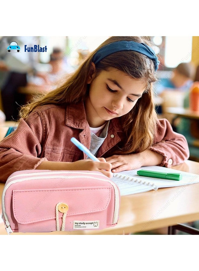 فنبلاست حقيبة أقلام فن بلاست، حافظة أقلام للبنات، حافظة تنظيم أدوات مكتبية كبيرة السعة، منظم أقلام أنيق، حقيبة متعددة الأغراض بسحاب للأطفال والكبار (وردي) - Image 4