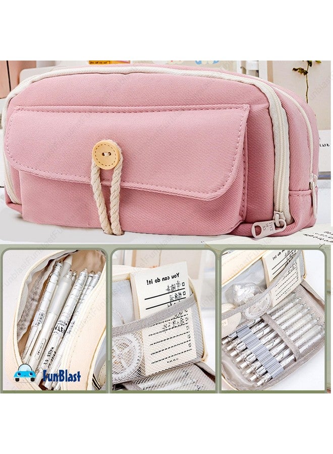 فنبلاست حقيبة أقلام فن بلاست، حافظة أقلام للبنات، حافظة تنظيم أدوات مكتبية كبيرة السعة، منظم أقلام أنيق، حقيبة متعددة الأغراض بسحاب للأطفال والكبار (وردي) - Image 5