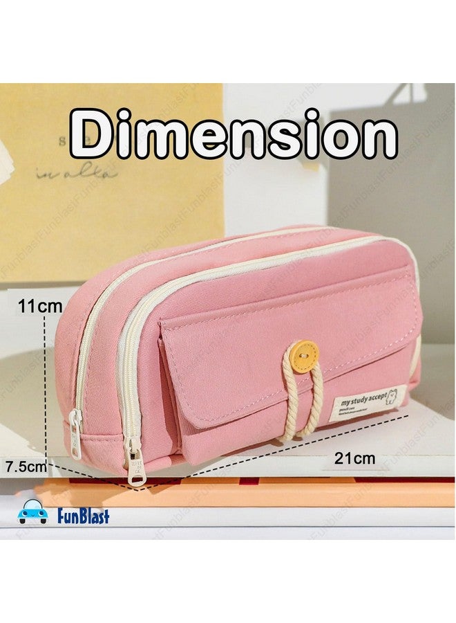 فنبلاست حقيبة أقلام فن بلاست، حافظة أقلام للبنات، حافظة تنظيم أدوات مكتبية كبيرة السعة، منظم أقلام أنيق، حقيبة متعددة الأغراض بسحاب للأطفال والكبار (وردي) - Image 3