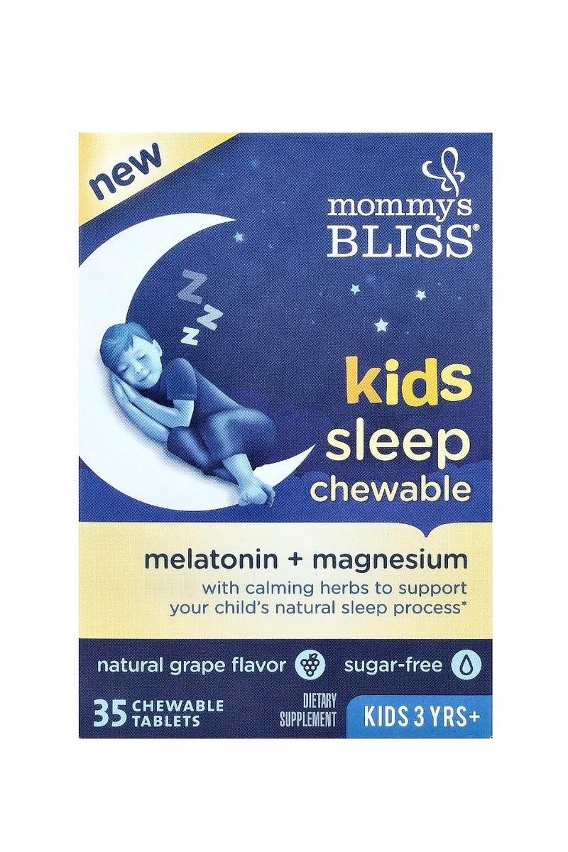 Mommy's Bliss Kids Sleep Chewable Melatonin + Magnesium 3 Yrs+ Natural Grape 35 Chewable Tablets - Image 1