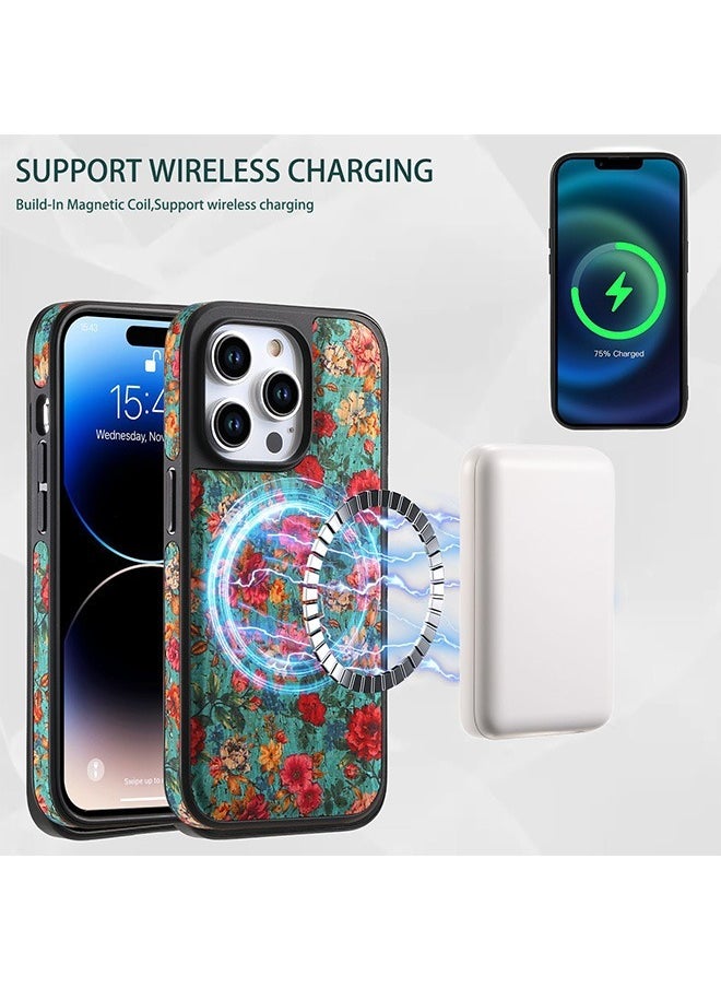 Beyond iPhone 16 Pro Max Wallet Magsafe Case with Card Holder, Durable Kickstand Shockproof Phone Case Cover, Floral FliP Case Cover (Green)  - Image 2