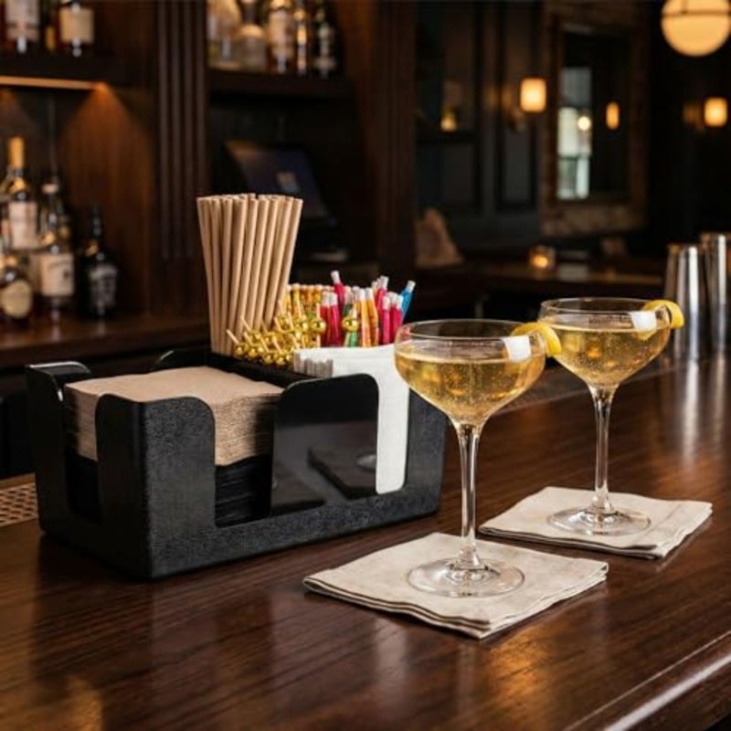 Restaurantware RWT0484 plastic condiment caddy for bar use, pebbled texture, black, 6 compartments, durable and stackable - Image 4