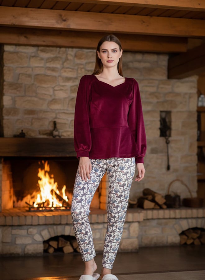 Familia Homewear Velvet Burgandy Pajama Set - Image 2